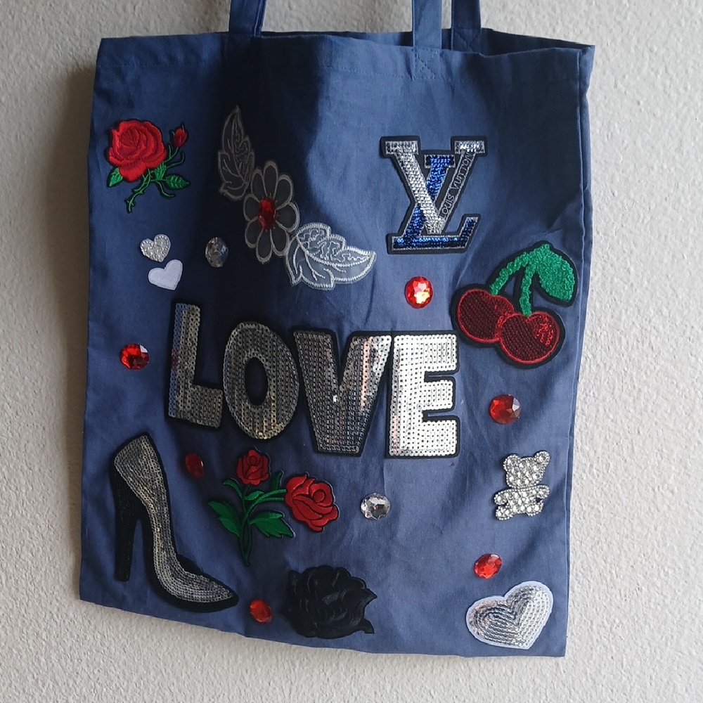 Blue Denim Tote with Playful Patches - Picture 4 of 11